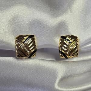 Vintage Vendome Gold-Plated Clip-On Earrings with Black Accents